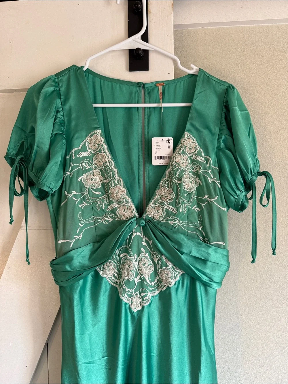 FREE PEOPLE Cooper Midi Dress | Embroidered Lace & Green Satin NWT